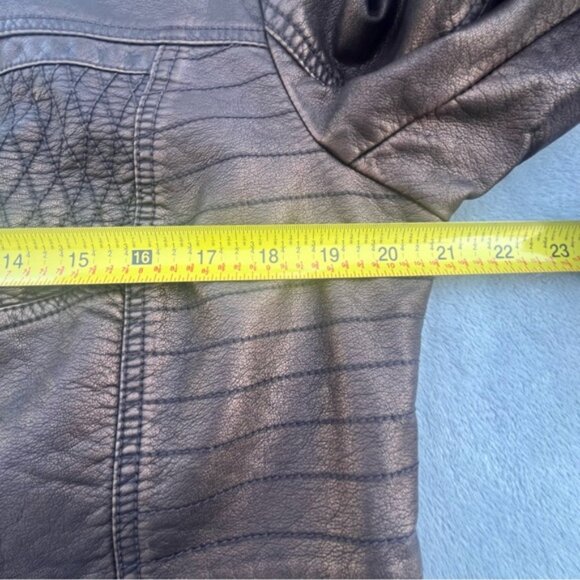 Cleo Metallic Bronze Faux Leather Moto Style Bomber Jacket - Picture 6 of 9